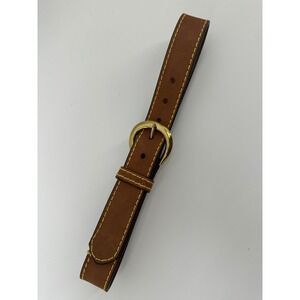 Brown Oil Tanned Steerhide Leather Belt Brass Horseshoe Buckle 1 Inch Wide